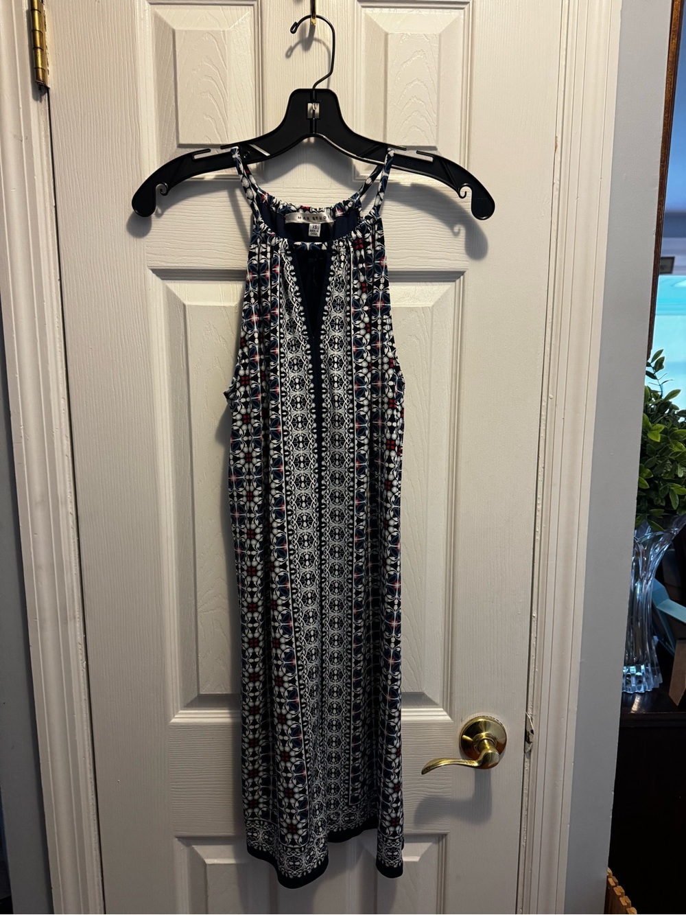 Max Studio Navy and White Printed Halter Midi Dress